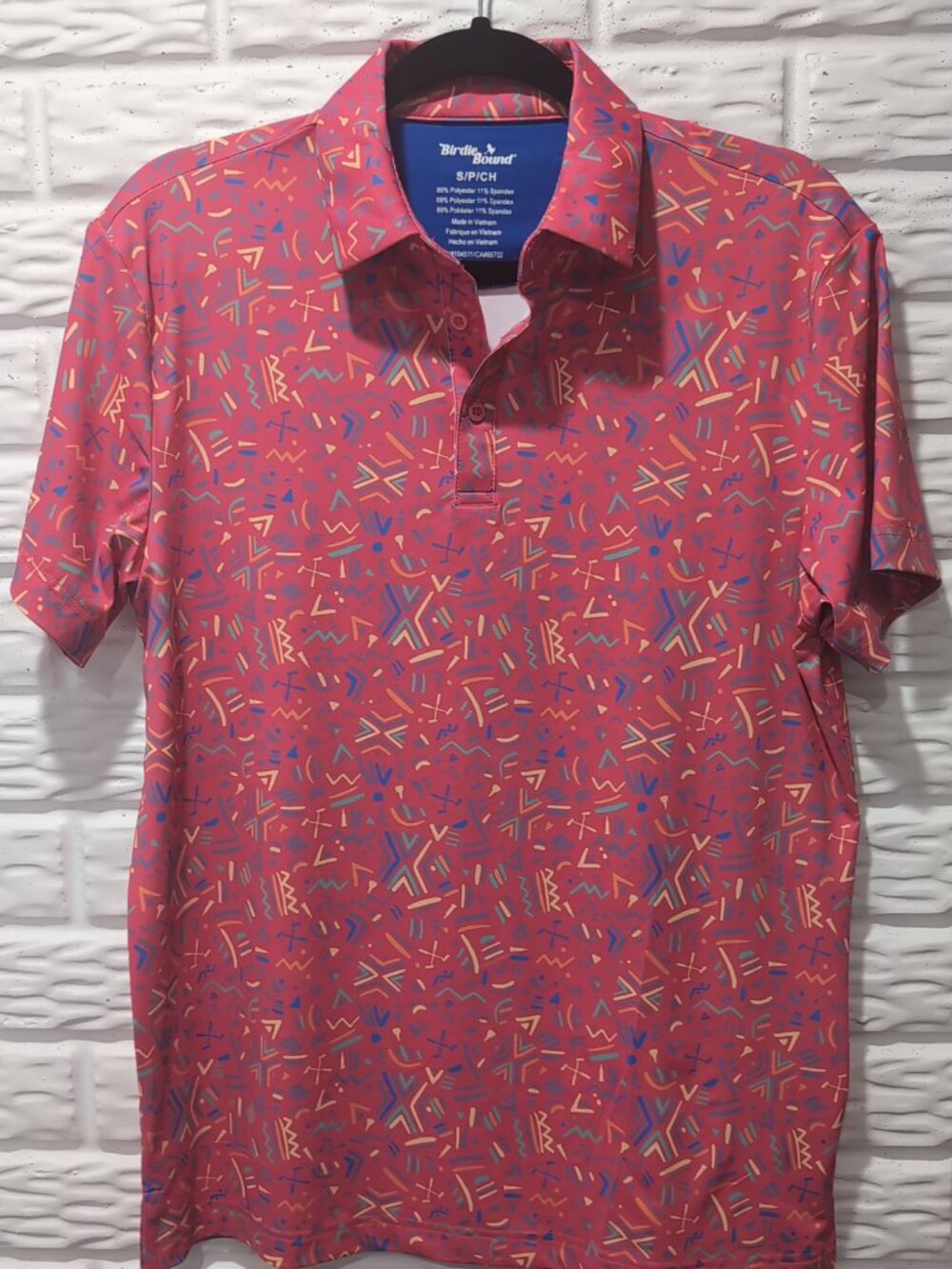 Birdie Bound Golf Polo Abstract Geometric Golf Club Print Mens Size S Athletic